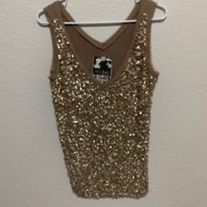 Young Fabulous & Broke Sequin Nude/Gold Tank - S